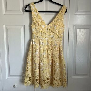 Lace Overlay Fitted Bodice Butter Yellow Womens Dress 5/6 Cottagecore Babydoll